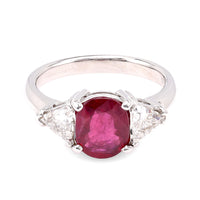 Contemporary 1.32 Carat Ruby Diamond Platinum Three Stone Ring