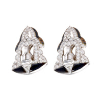 Art Deco Diamond Onyx Platinum Gold Clip Earrings