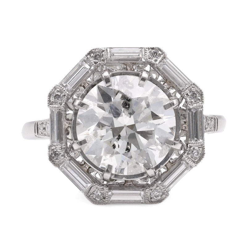 Vintage GIA 2.54 Carat Round Diamond Platinum Engagement Ring