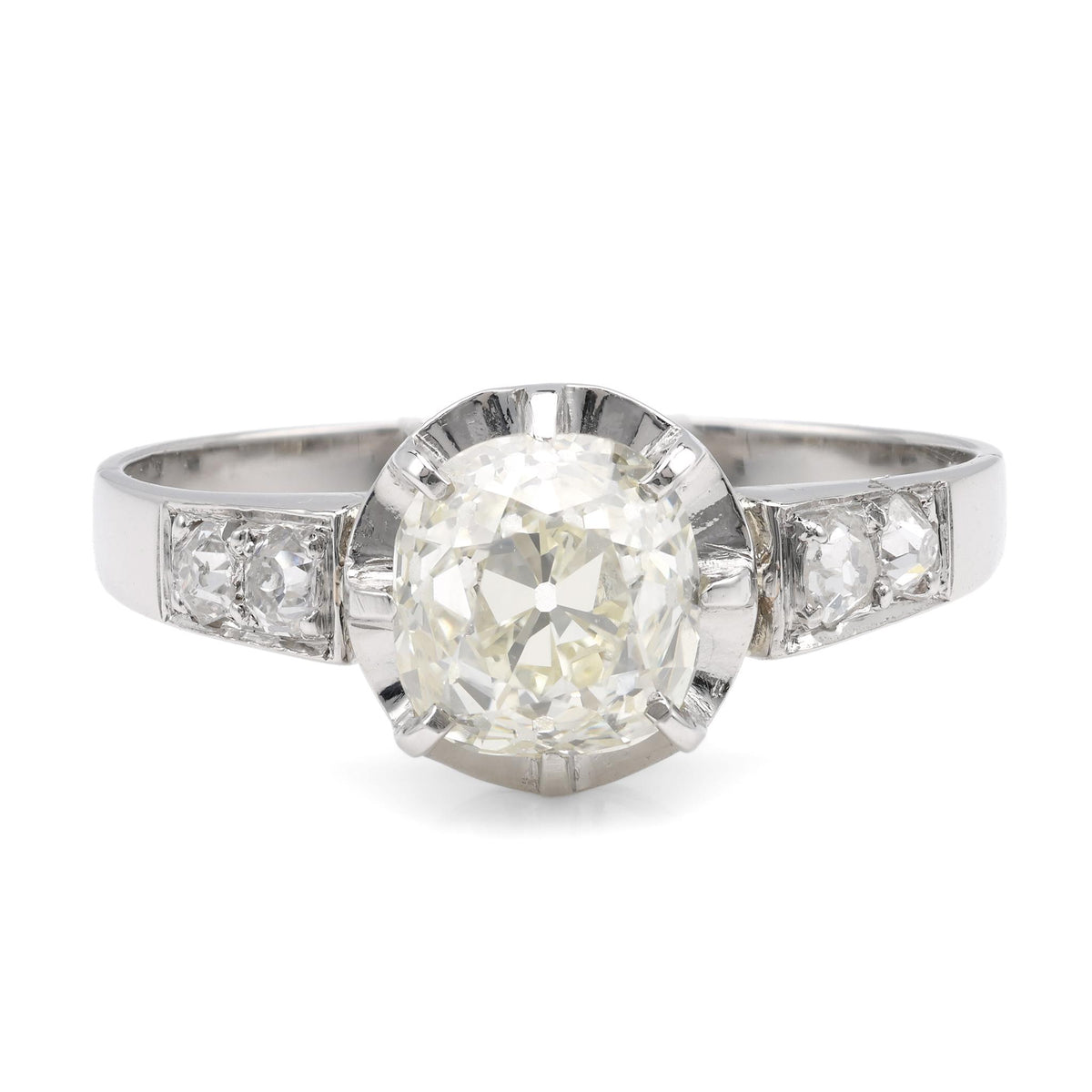 Art Deco French 1.71 Carat Old Mine Cut GIA Diamond Platinum Engagement Ring