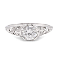 Art Deco Diamond 18K White Gold Filigree Engagement Ring