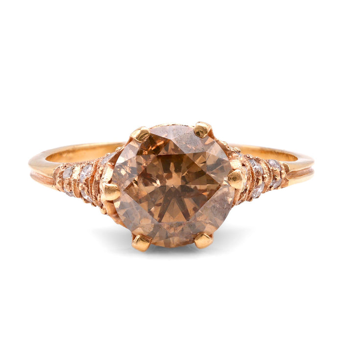 Vintage 1.9 Carat Fancy Brown Diamond 18K Yellow Gold Ring