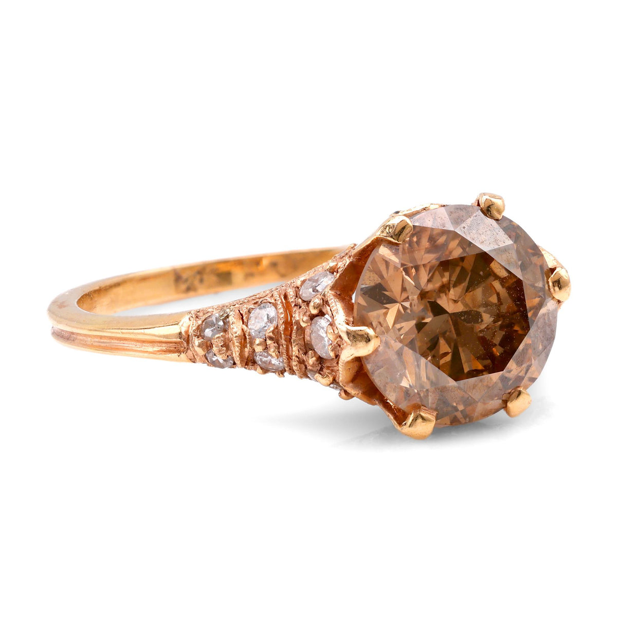 Vintage 1.9 Carat Fancy Brown Diamond 18K Yellow Gold Ring