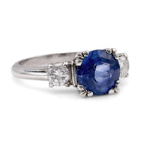 Vintage Sapphire Diamond 14K White Gold Three Stone Ring