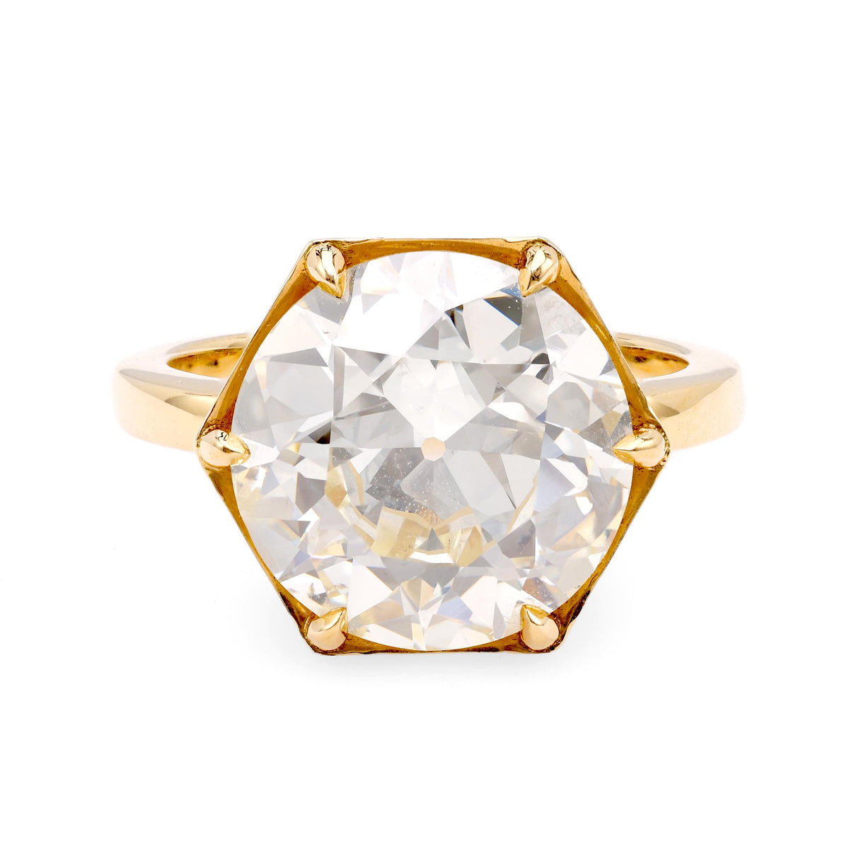 Vintage GIA 6.63 Carat Circular Cut 18K Yellow Gold Ring