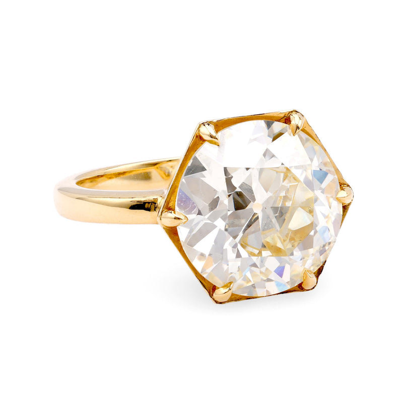 Vintage GIA 6.63 Carat Circular Cut 18K Yellow Gold Ring