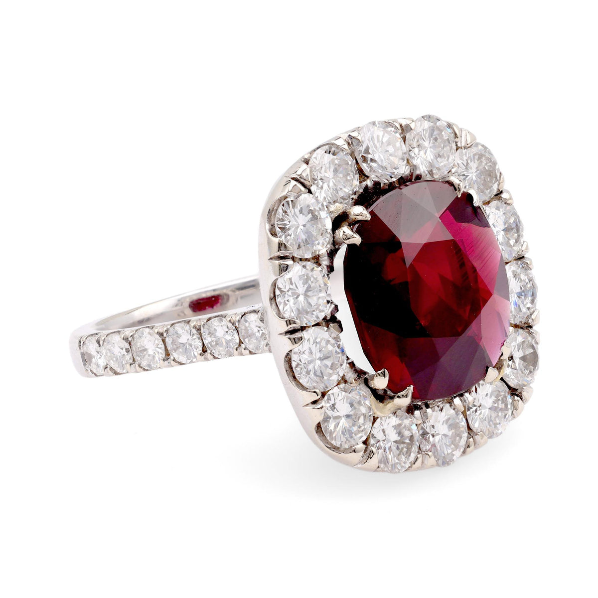 Vintage 5.06 Carat Cushion Cut No Heat Ruby Diamond Ring