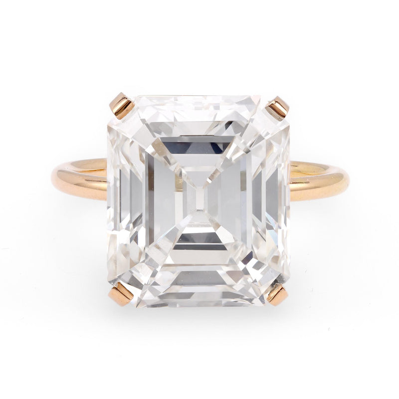 GIA 10.58 Carat Emerald Cut 18K Rose Gold Ring