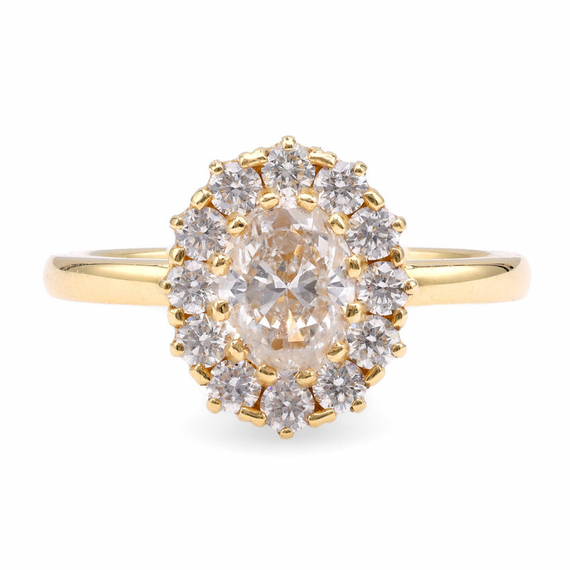 Vintage Inspired Diamond 18K Yellow Gold Cluster Ring