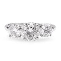 Vintage GIA 1.05 Carat Round Brilliant Diamond Platinum Three Stone Ring