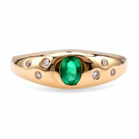 Vintage Kabana Emerald Diamond 14K Yellow Gold Bezel Ring