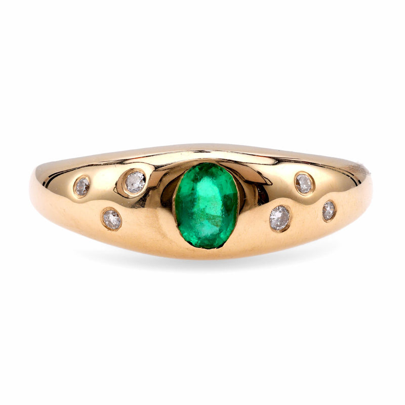 Vintage Kabana Emerald Diamond 14K Yellow Gold Bezel Ring