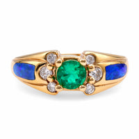 Vintage Kabana Emerald Diamond Onyx 14K Yellow Gold Ring