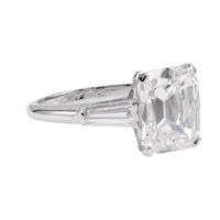 Art Deco GIA 4.15 Carat Cushion Cut Diamond Platinum Engagement Ring