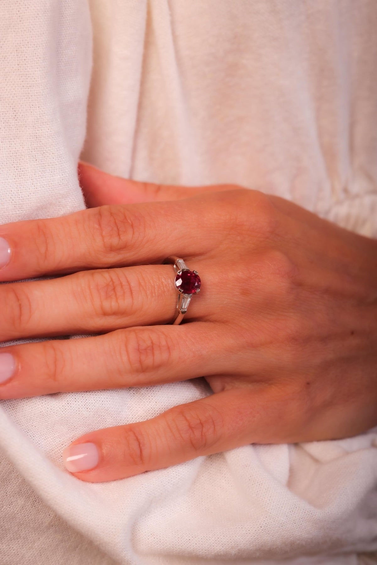 Mid Century GIA 1.73 Carat Oval Cut Ruby Diamond Platinum Ring