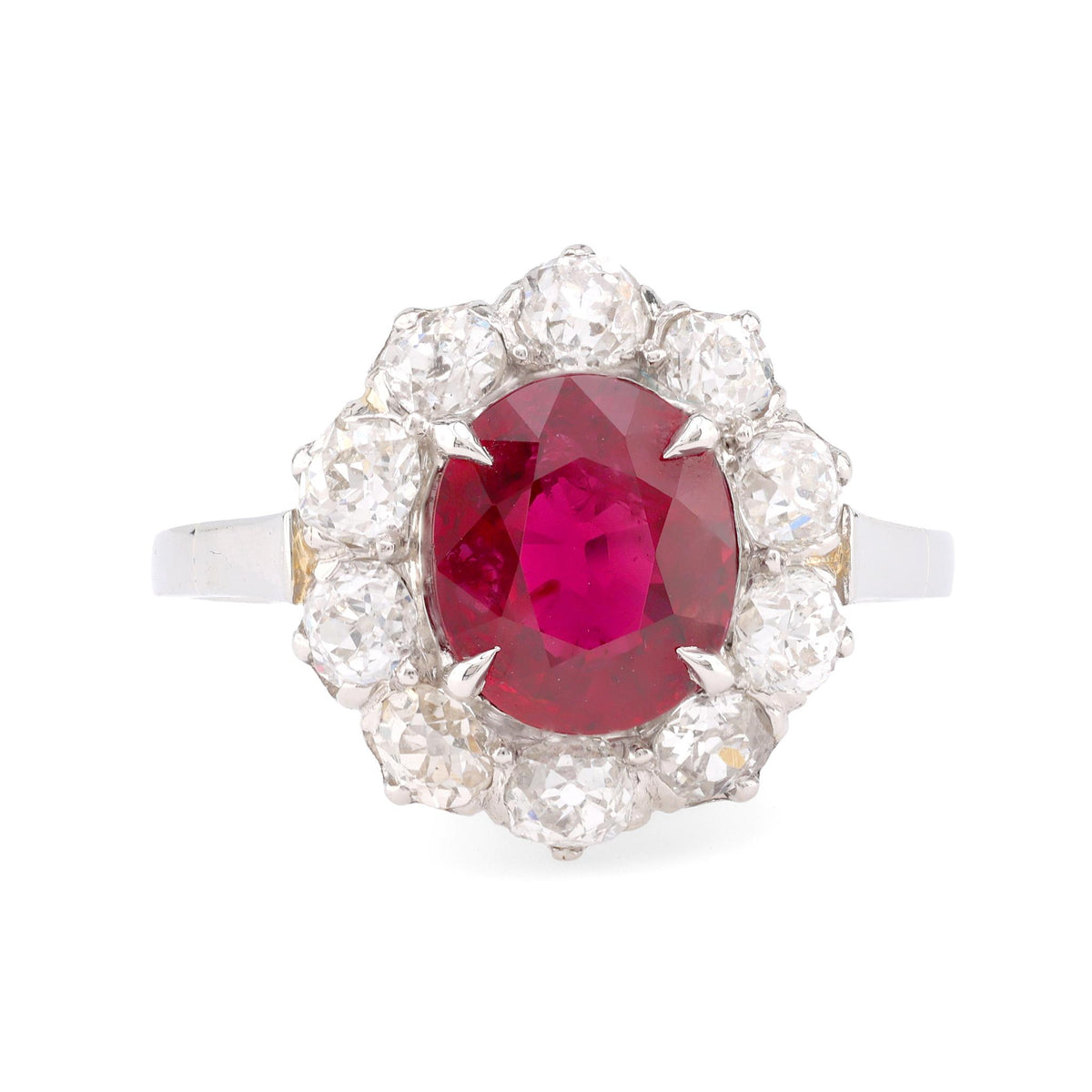 Art Deco GIA 2.58 Carat Ruby Diamond 18K White Gold Cluster Ring