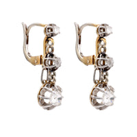 French Antique Diamond 18K Yellow Gold Platinum Earrings