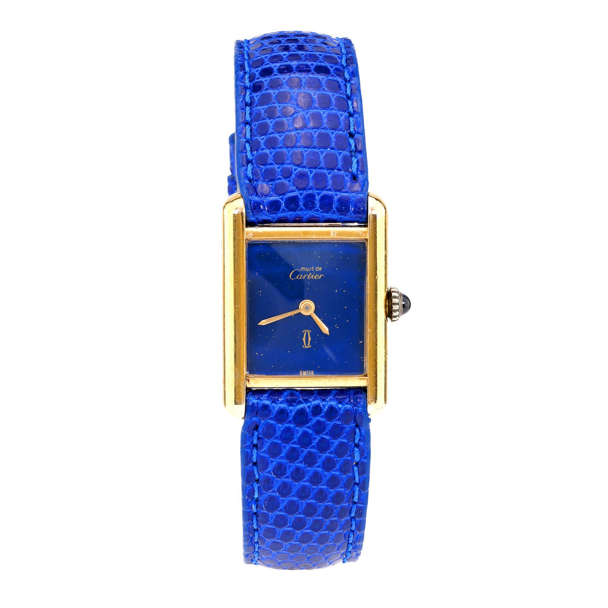 Vintage Cartier Blue Dial Gold Plated Wristwatch