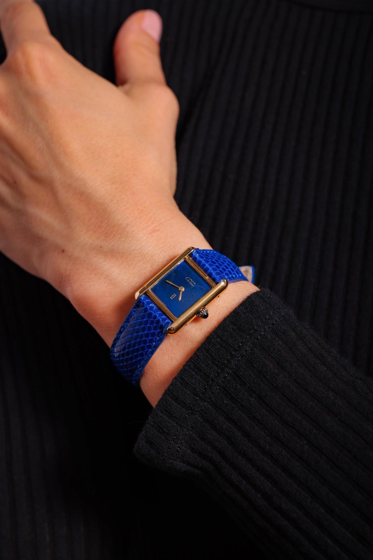 Vintage Cartier Blue Dial Gold Plated Wristwatch