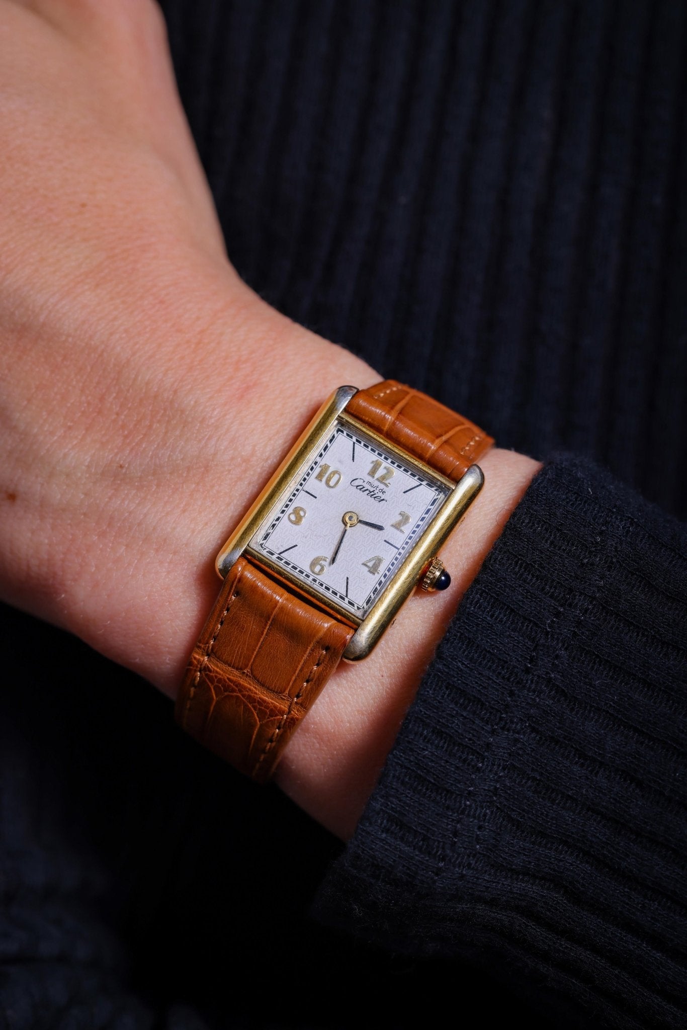 Vintage Cartier Must Tank Gold Plated Quartz Watch Trumpet Horn