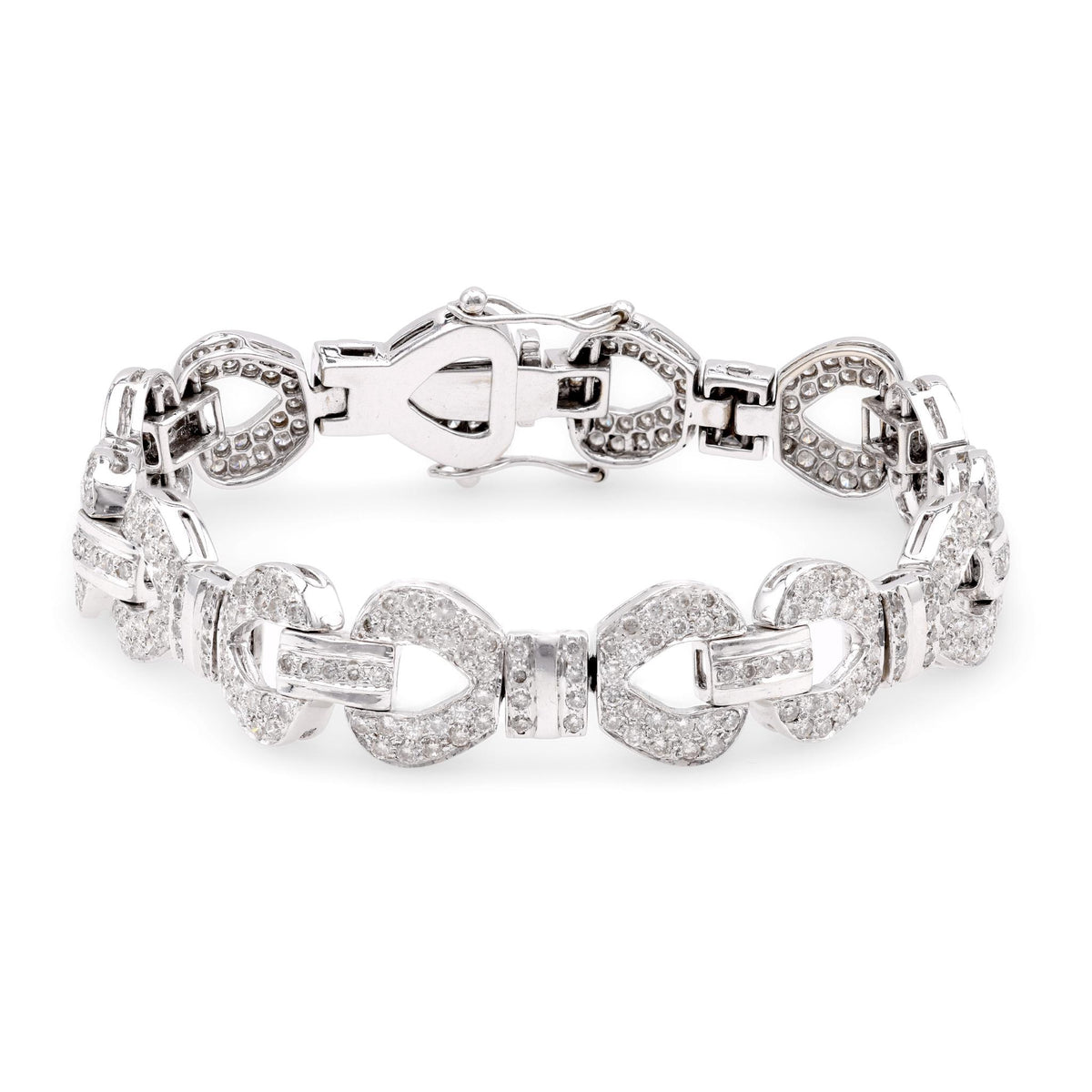 French Mid-Century 5 Carat Round Diamond 18K White Gold Bracelet