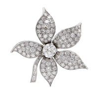 Art Deco 7 Carat Total Weight Diamond Platinum Floral Brooch