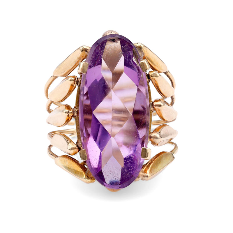 Vintage 8 Carat Amethyst 14K Yellow Gold Cocktail Ring