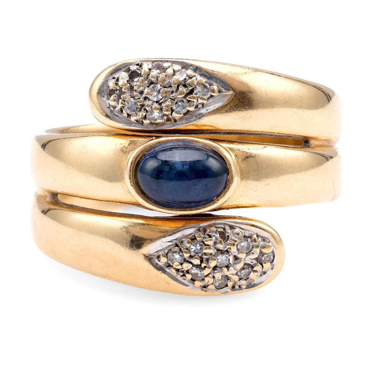 Vintage Sapphire Diamond 14K Yellow Gold Snake Wrap Ring