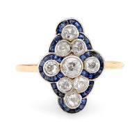 Edwardian Diamond Sapphire 18K Yellow Gold Navette Ring