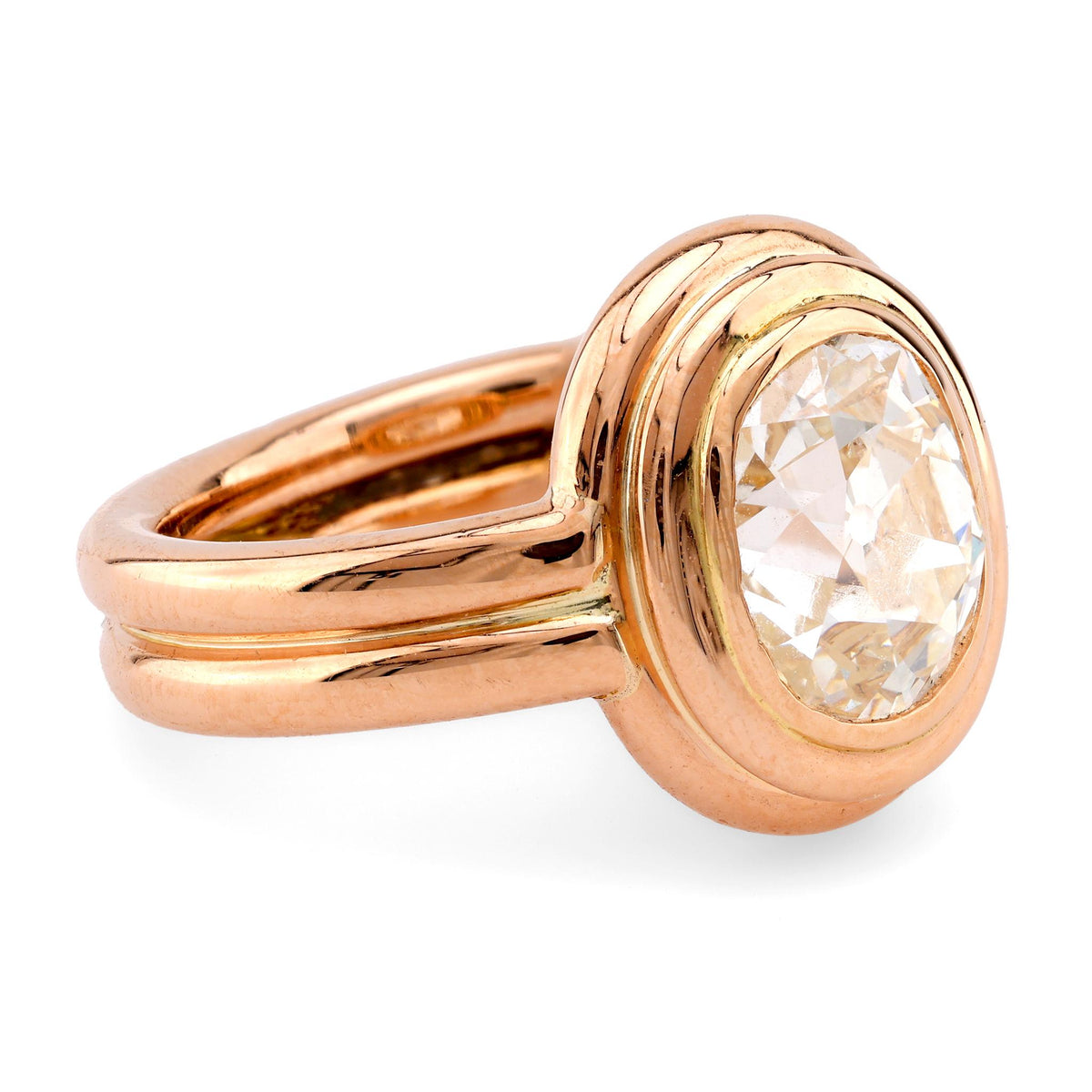 Retro French GIA 2.39 Carat Oval Cut Diamond 18K Rose Gold Solitaire Ring