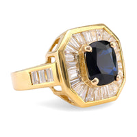 Vintage 2.60 Carat Cushion Sapphire Diamond 18K Yellow Gold Cocktail Ring