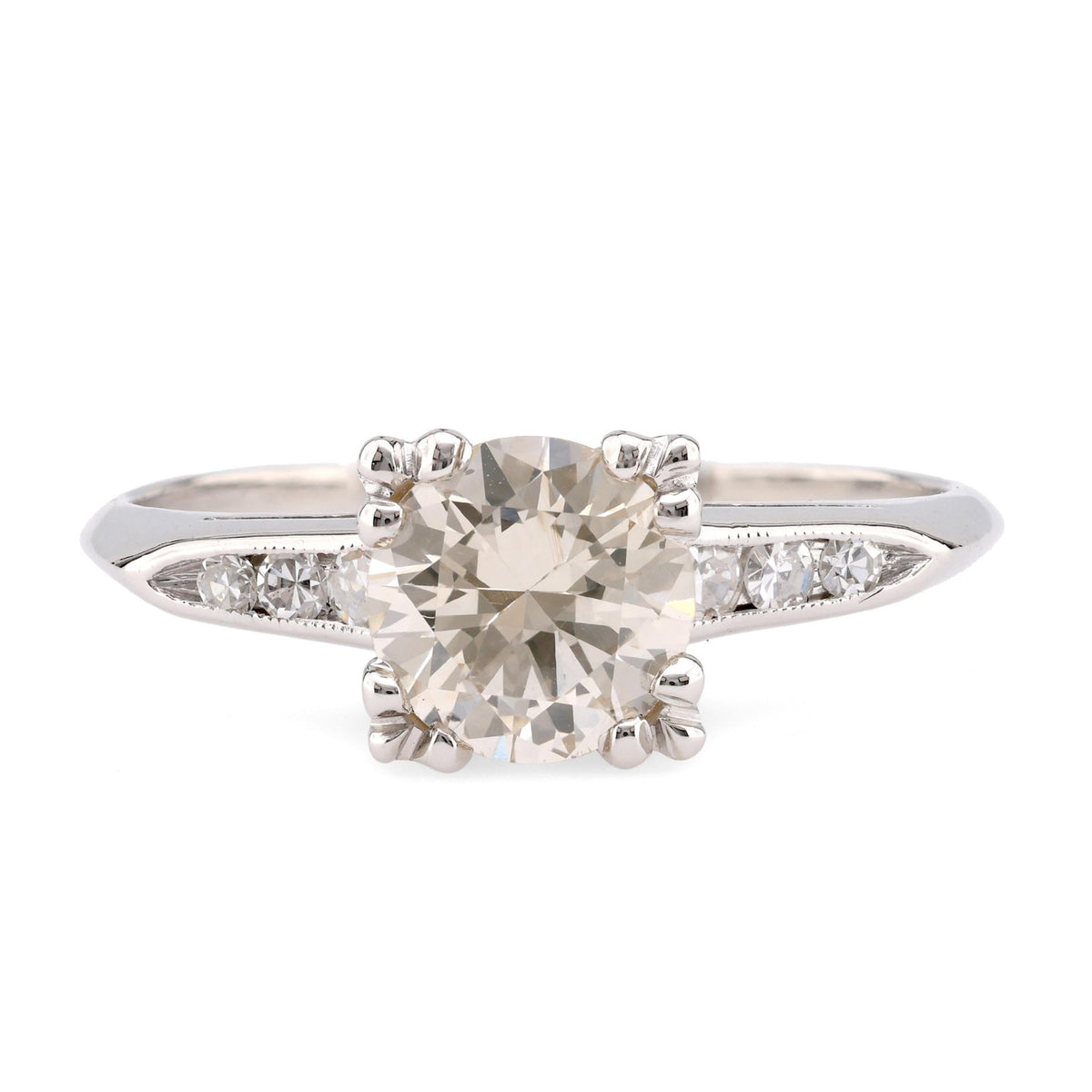 Mid-Century GIA 1.33 Carat Round Brilliant Diamond Platinum Engagement Ring