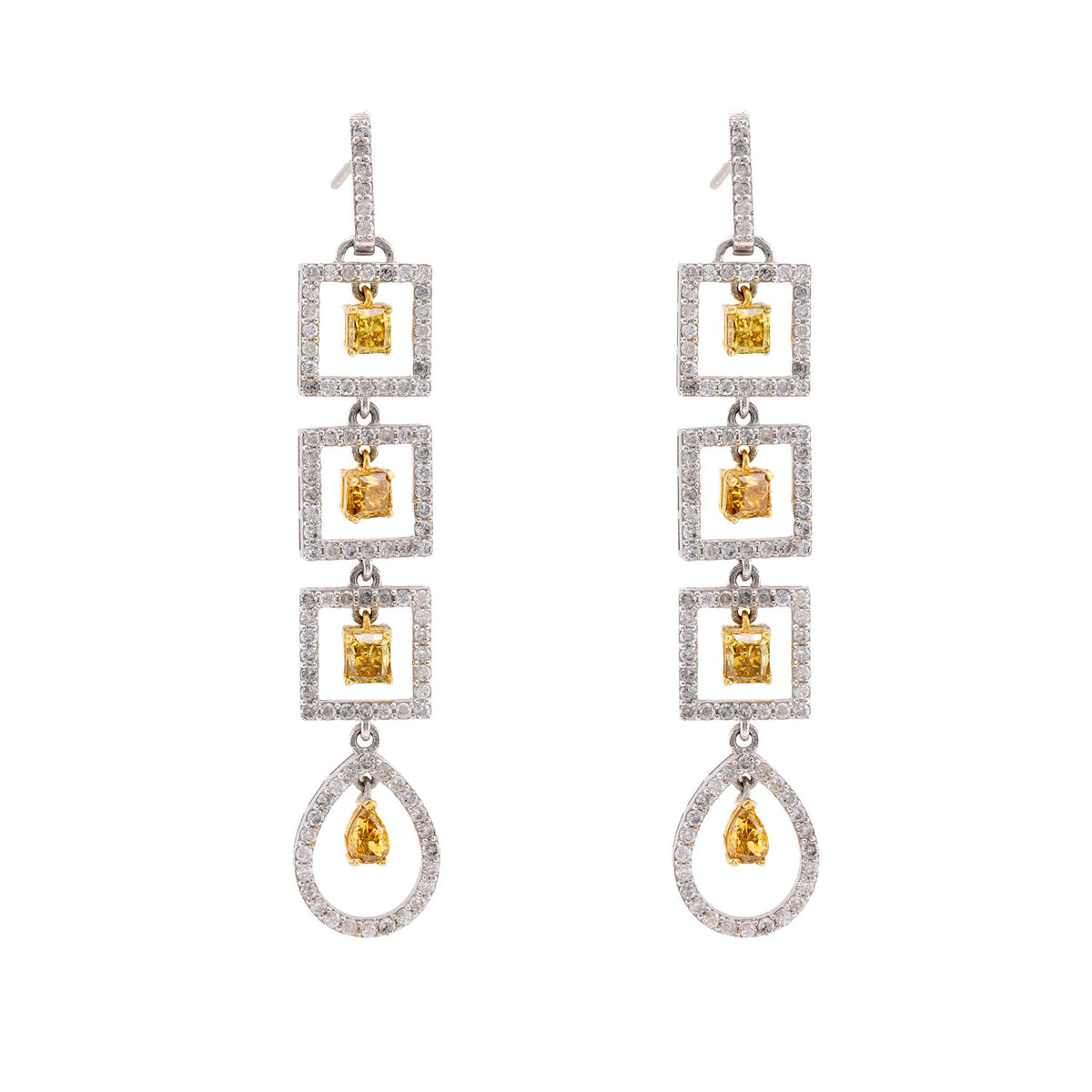 Modern 4.8 Carat Total Weight Fancy Color Diamond Dangle Earrings