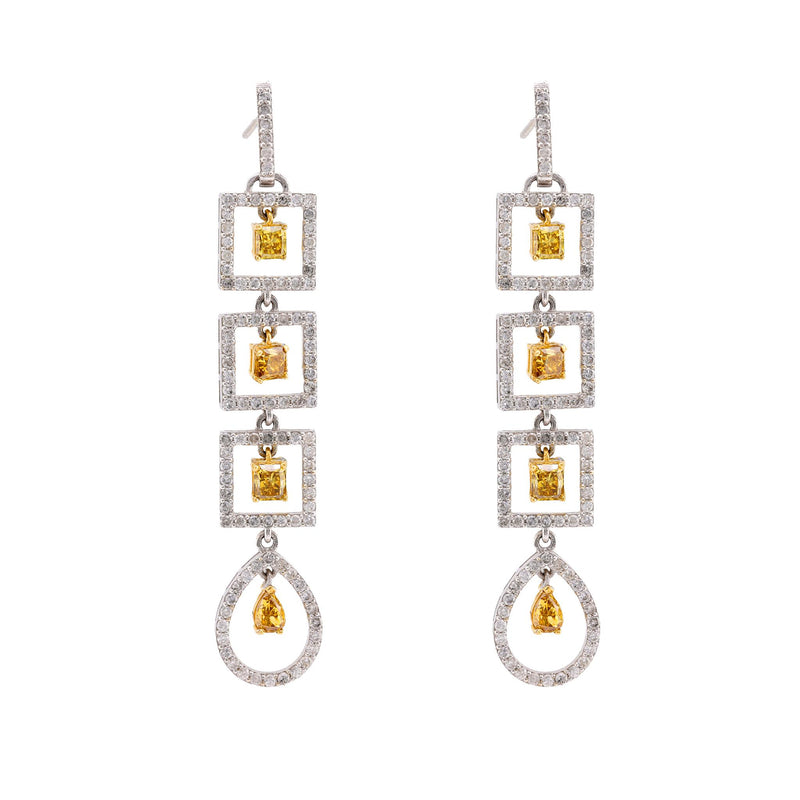 Modern 4.8 Carat Total Weight Fancy Color Diamond Dangle Earrings