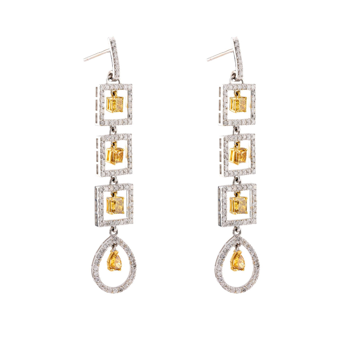 Modern 4.8 Carat Total Weight Fancy Color Diamond Dangle Earrings