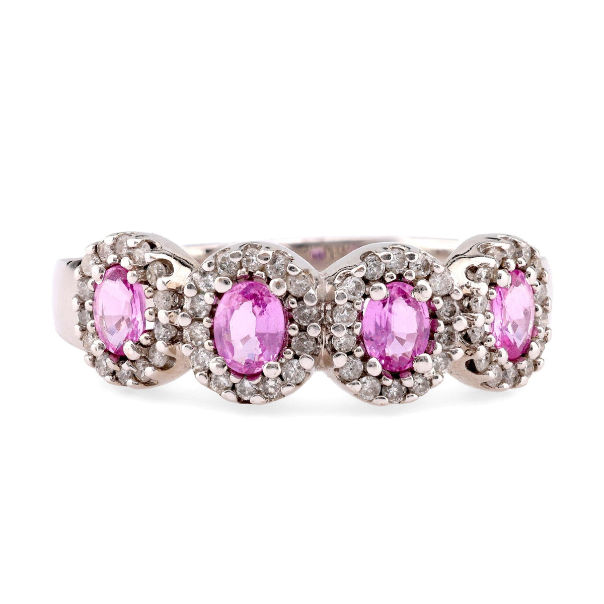 Vintage Pink Sapphire Diamond 14K White Gold Band