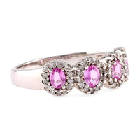 Vintage Pink Sapphire Diamond 14K White Gold Band