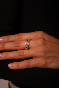 Vintage Pink Sapphire Diamond 14K White Gold Band