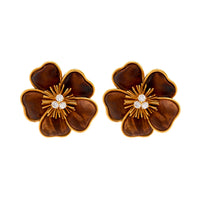 French Large Van Cleef & Arpels Diamond 18K Yellow Gold Wood Clematis Earrings