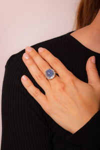 Mid-Century 13.5 Carat Cabochon Star Sapphire Diamond 14K White Gold Ring