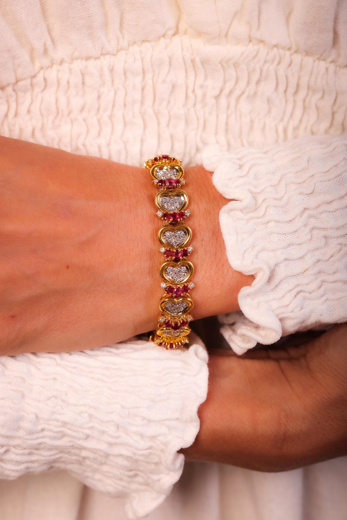 Vintage Meister Ruby Diamond 18K Yellow White Gold Bracelet