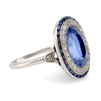 Art Deco French 4 Carat Burma No Heat Sapphire Diamond Platinum Cluster Ring