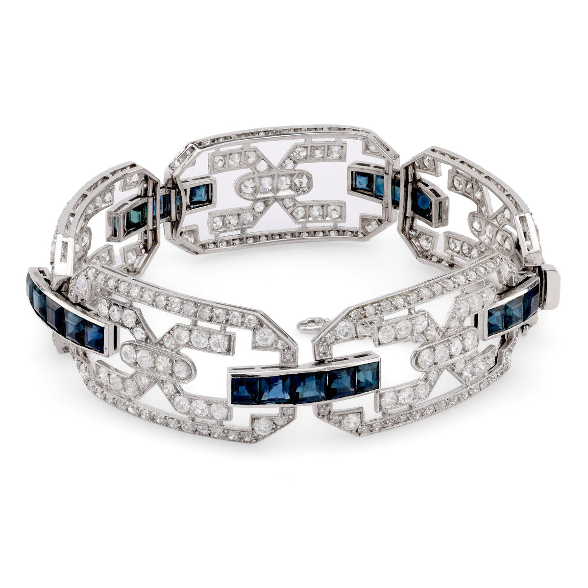 Art Deco French Sapphire Diamond Platinum Bracelet