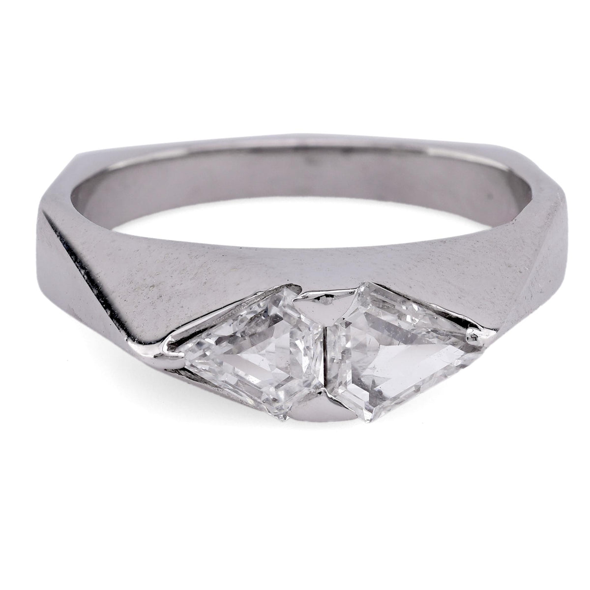 French Diamond Platinum and White Gold Geometric Ring