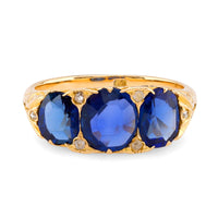 Victorian French 2.00 Carat Oval Sapphire Diamond 18K Yellow Gold Band