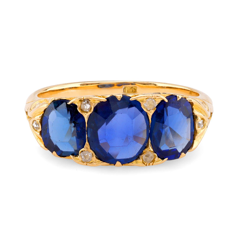 Victorian French 2.00 Carat Oval Sapphire Diamond 18K Yellow Gold Band