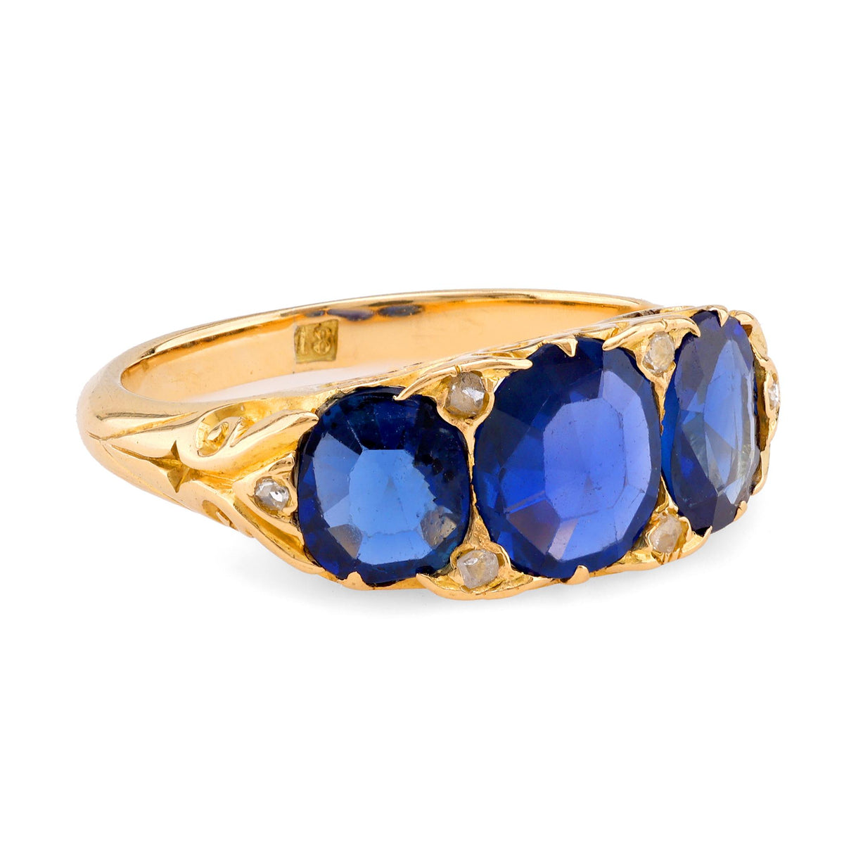 Victorian French 2.00 Carat Oval Sapphire Diamond 18K Yellow Gold Band