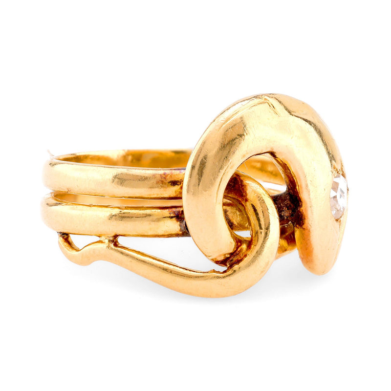 Victorian French Diamond 18K Yellow Gold Snake Ring