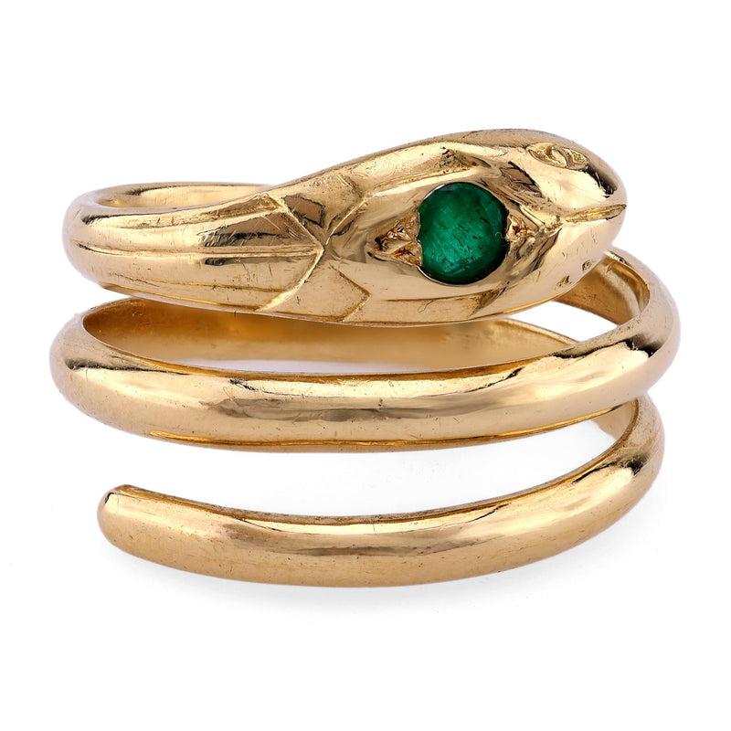 French Victorian Emerald 18K Yellow Gold Snake Ring