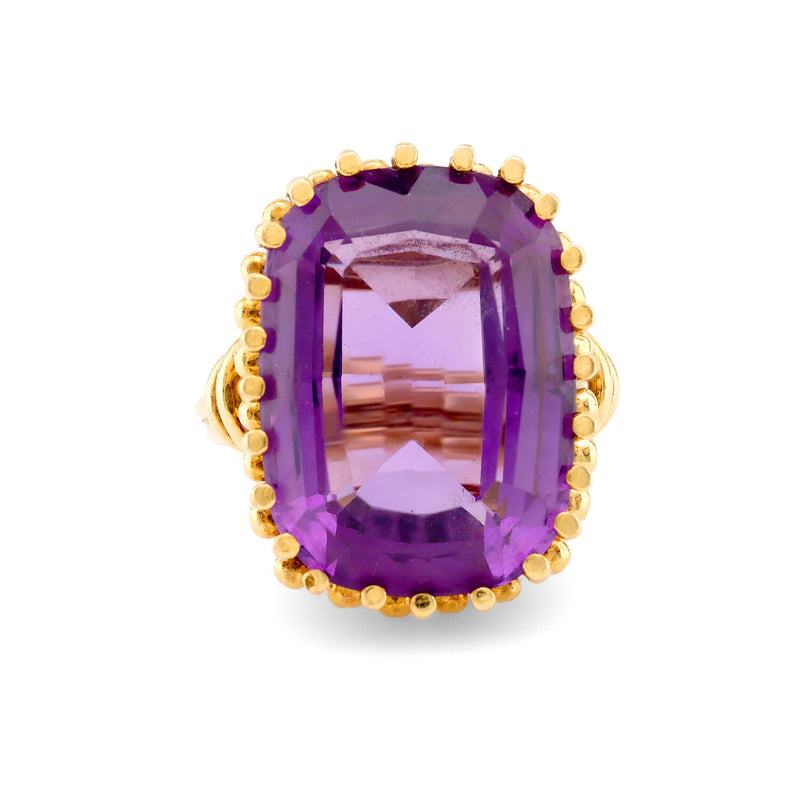 Retro French 14 Carat Amethyst 18K Yellow Gold Cocktail Ring